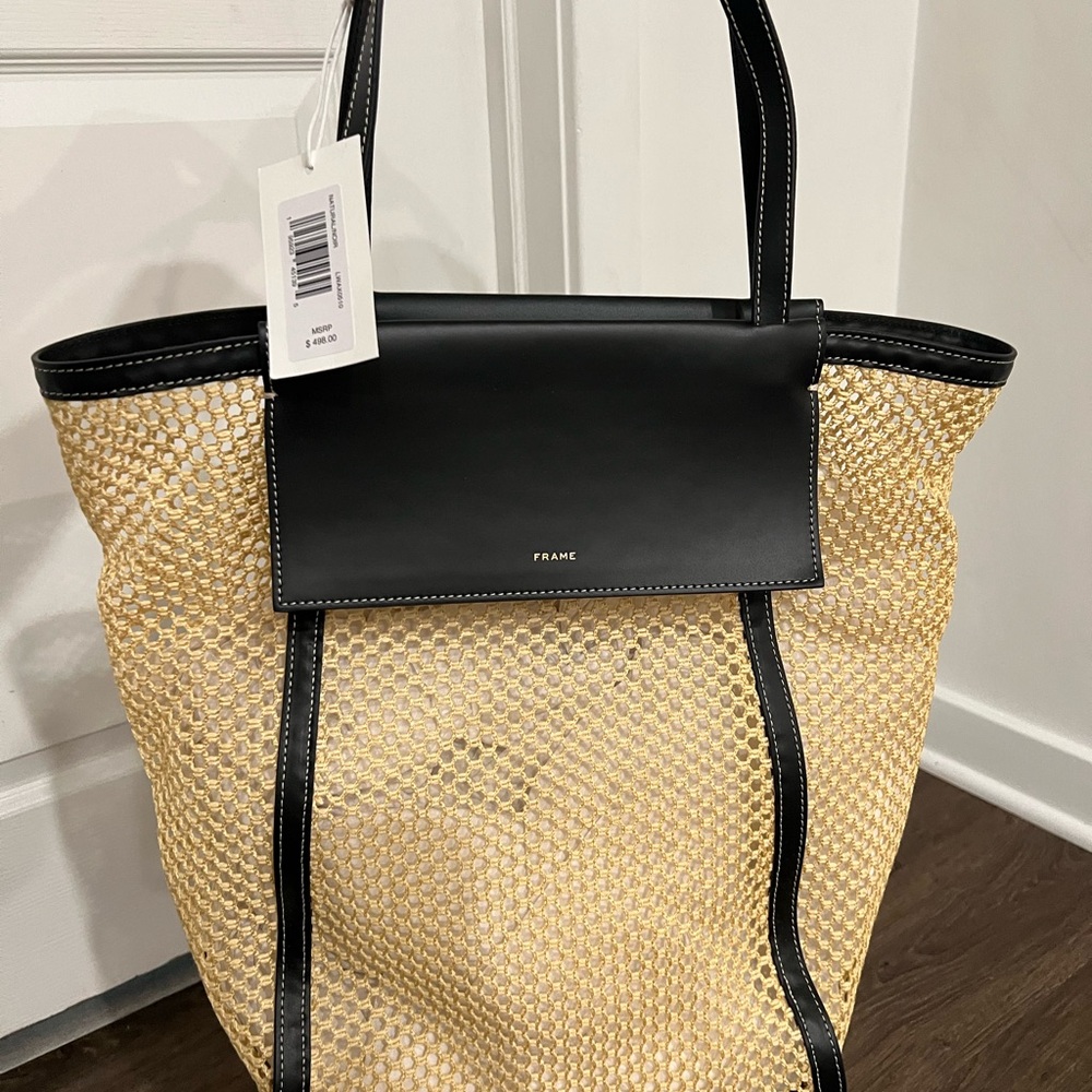NWT!!! Frame Knit Black and Tan Tote Bag with Elegant Contrast